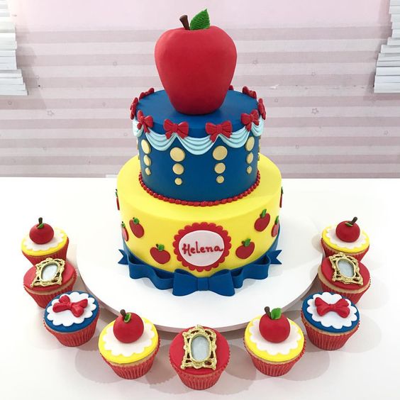 Artigos de festa da Branca de Neve, festa de feliz aniversário, topo de bolo  de princesa, vermelho, amarelo, azul marinho, 8 peças, topo de cupcake,  sete anões, princesa tutu : : Brinquedos