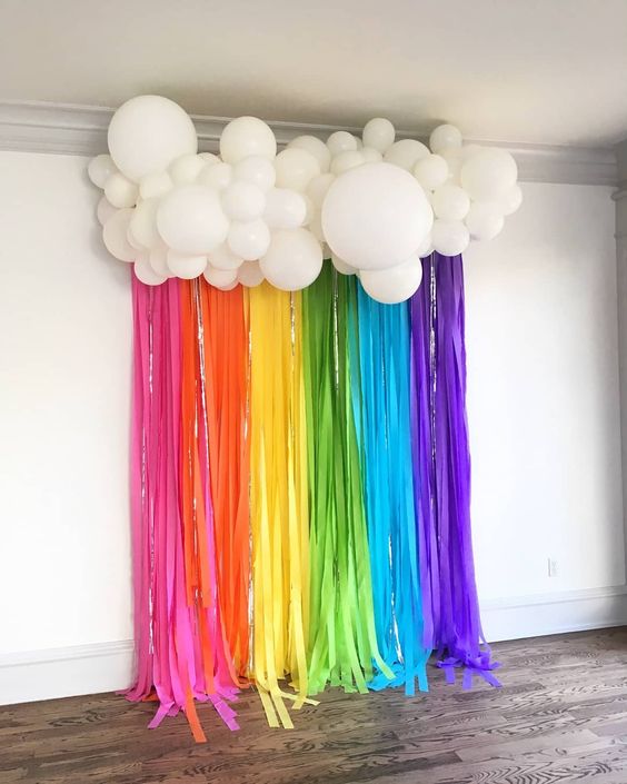 decoracao festa papel crepom cortina arco iris