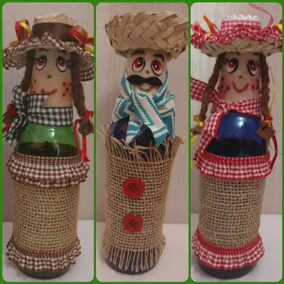 garrafas decoradas festa junina caipiras